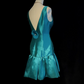 Lake blue deep V neckline waist slim fishtail skirt mid-length dress homecoming dress R4902