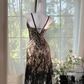 Champagne-colored halter-neck fitted black lace skirt sexy ball gown R7630