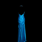 Blue halter-neck, fitted waist, pleated, revealing hips, sexy long ball gown R6675