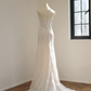 White strapless, fitted, floral print, long ball gown/bridal dress R8546