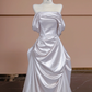 Silver-grey off-the-shoulder, high-end, fitted long elegant ball gown/bridal dress R8304
