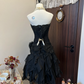 Black strapless lace waist slim A-line asymmetrical skirt elegant mid-length skirt homecoming dress R4293