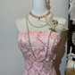 Pink tube top slim waist fishtail pleated skirt long dress homecoming dress R4251