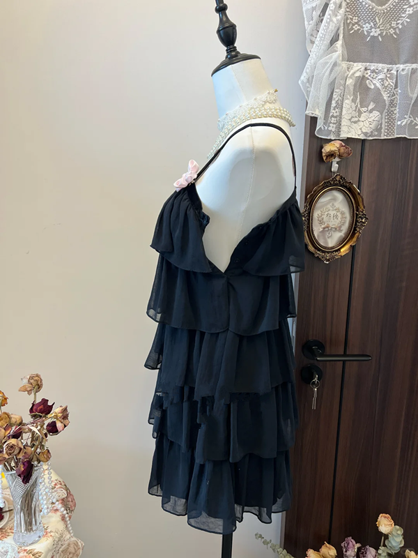 Black suspender cute cake skirt homecoming dress R4333