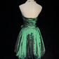 Green Strapless Satin Waist Pleated A-Line Short Skirt Homecoming Dress R4983