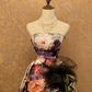 Vintage Floral Print Strapless Waist-Cinched Slim-Fit Floor-Length Ball Gown, Bridal Gown R7360