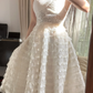 White halter neck, fitted waist, slim-fitting, full princess skirt, mid-length ball gown R7749