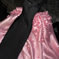 Black halter-neck fitted dress paired with a pink long ball gown with a train, bridal gown R8791