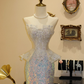 Light apricot strapless waist-cinching sequin-hem elegant prom dress R7941