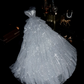 White strapless fitted waist tulle dress, princess-style long ball gown R6914