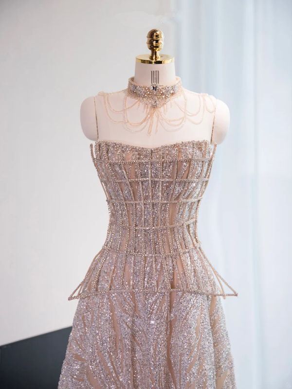 Light pink strapless fitted long ball gown, bridal dress R8971