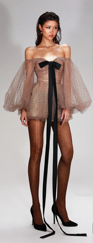 Sexy one-shoulder black polka dot waist slim short skirt homecoming dress R4413