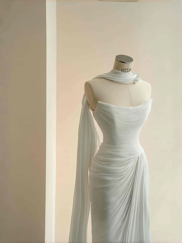 White tube top pleated waist slim hip elegant long skirt, prom dress R5680