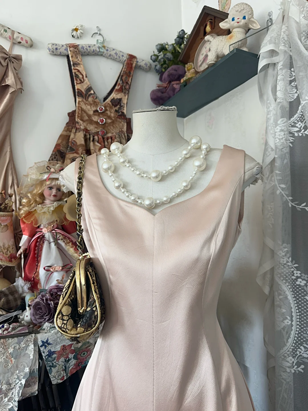 Light pink sleeveless satin waist slim elegant mermaid maxi ball gown R6155