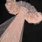 Light apricot round neck long sleeve fitted waist long ball gown, bridal dress R8761