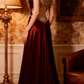 Deep red halter V-neck sexy fitted long ball gown R6715