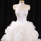 White strapless, fitted waist, full skirt, long ball gown, bridal dress R8911