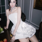 White satin tube top waist slim design temperament short skirt homecoming dress R4656