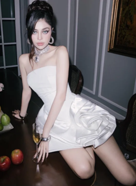 White satin tube top waist slim design temperament short skirt homecoming dress R4656