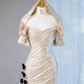 Light champagne-colored strapless, fitted, sexy long ball gown R9031