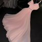 Light pink halter-neck fitted long ball gown/bridal dress R8731