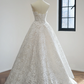 White lace floral strapless dress with a fitted waist and full skirt, long ball gown/bridal gown R8486