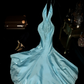 Light blue halter-neck fitted mermaid long ball gown R6994