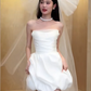 White tube top waist small flower bud design skirt cute short skirt homecoming dress R4212