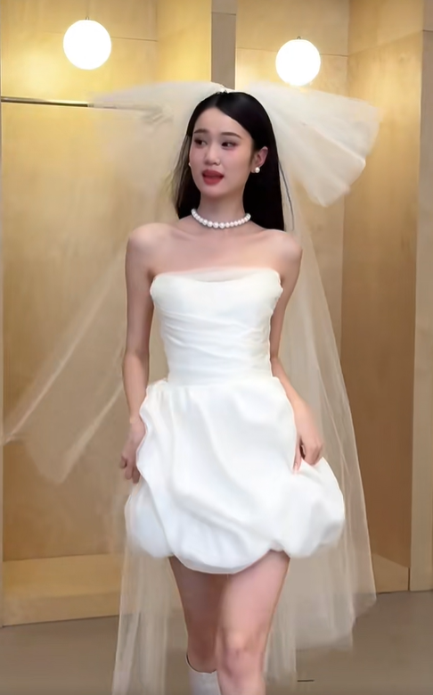 White tube top waist small flower bud design skirt cute short skirt homecoming dress R4212