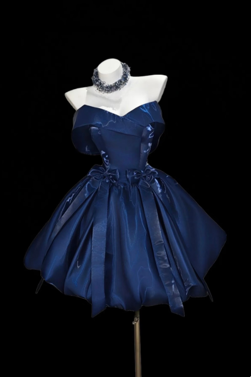 Elegant Navy A-Line Bateau Corset Mini Prom Dress Homecoming Dress RS432
