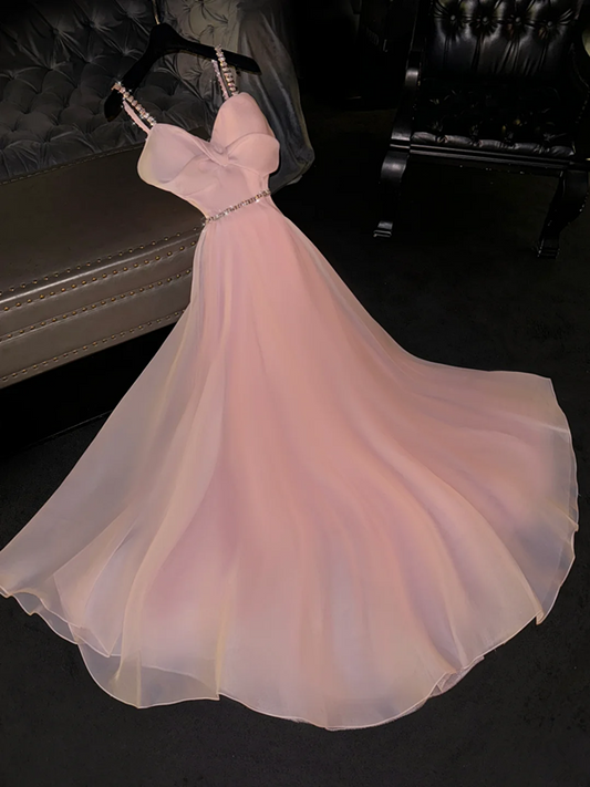 Light pink halter-neck fitted long ball gown/bridal dress R8731