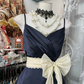 Navy blue halter-neck fitted satin mini dress, ball gown R6275