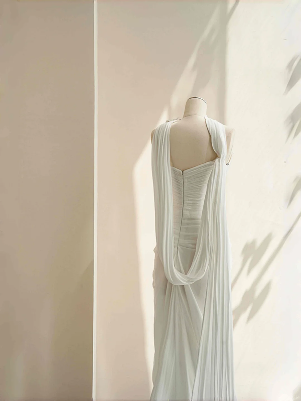 White tube top pleated waist slim hip elegant long skirt, prom dress R5680