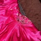 Pink halter neckline, fitted waist, sexy long ball gown R7033