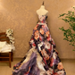 Vintage Floral Print Strapless Waist-Cinched Slim-Fit Floor-Length Ball Gown, Bridal Gown R7360
