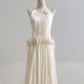 Light apricot halter neck fitted waist long elegant ball gown R8190