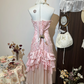Pink tube top slim waist fishtail pleated skirt long dress homecoming dress R4251