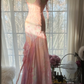Light pink floral print halter-neck fitted bodycon long ball gown R7710