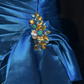 Blue suspenders waist design pleated slim hip-hugging mid-length skirt homecoming dress R4942