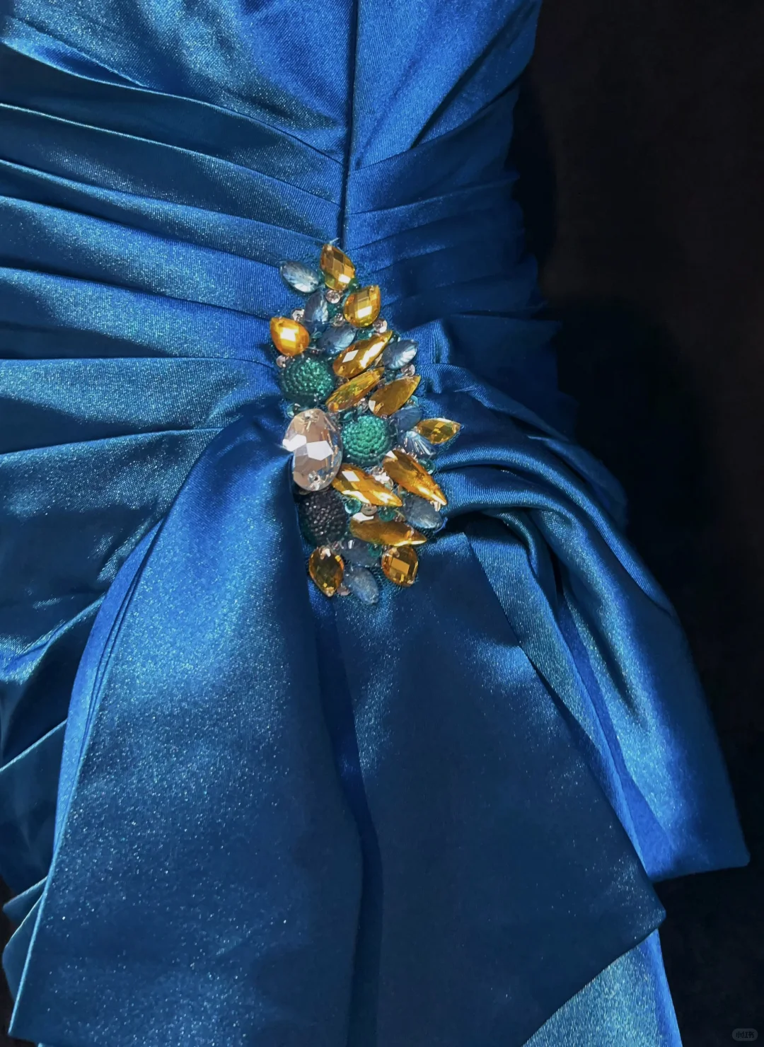 Blue suspenders waist design pleated slim hip-hugging mid-length skirt homecoming dress R4942