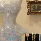 Light apricot strapless waist-cinching sequin-hem elegant prom dress R7941