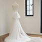 White strapless, fitted, floral print, long ball gown/bridal dress R8546