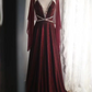 Deep red halter V-neck sexy fitted long ball gown R6715