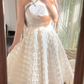 White halter neck, fitted waist, slim-fitting, full princess skirt, mid-length ball gown R7749