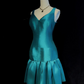 Lake blue deep V neckline waist slim fishtail skirt mid-length dress homecoming dress R4902