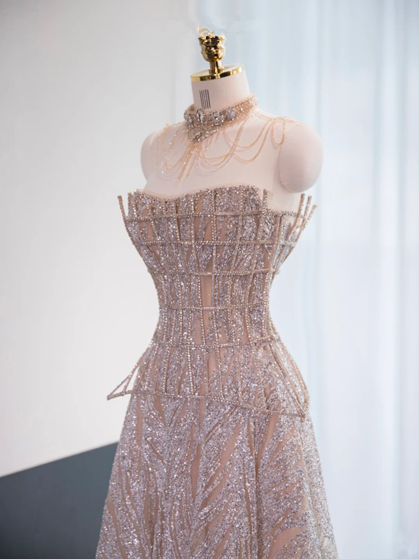 Light pink strapless fitted long ball gown, bridal dress R8971