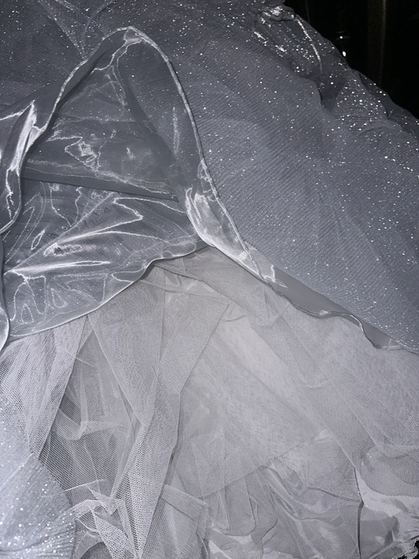 White strapless fitted waist tulle dress, princess-style long ball gown R6914