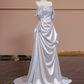 Silver-grey off-the-shoulder, high-end, fitted long elegant ball gown/bridal dress R8304