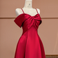 Red halter-neck fitted A-line long ball gown R8420