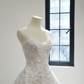 White lace floral strapless dress with a fitted waist and full skirt, long ball gown/bridal gown R8486